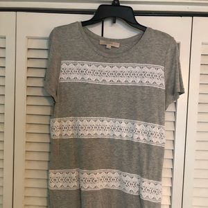 Loft tshirt. Gray with lace detail. Size M.